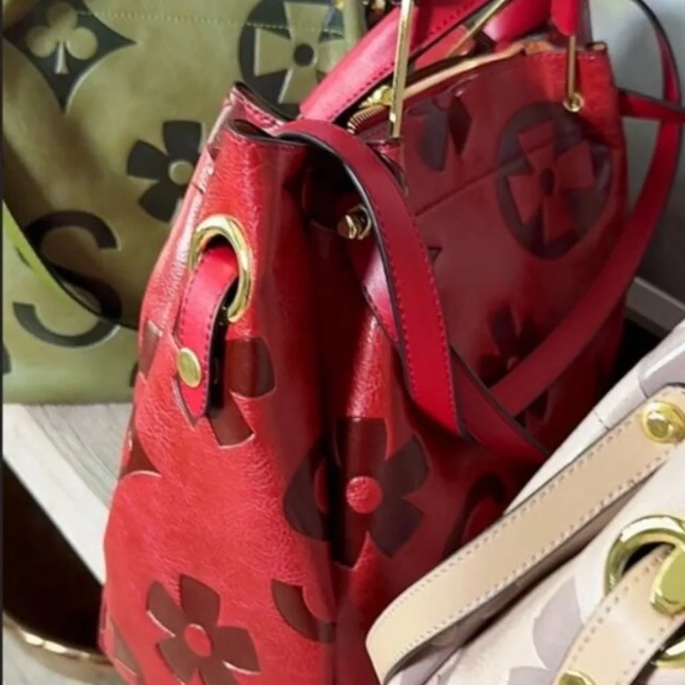 NEW Designer Luxury Red Leather Purse Embossed Nanogram Crossbody Viral Tiktok